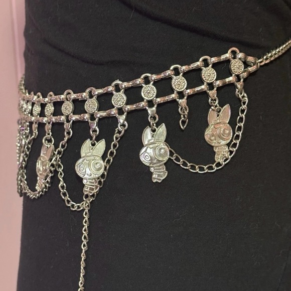Vintage POWERPUFF GIRLS Silver Tone Waist Chain Charm Belt- Blossom Bubbles - Picture 8 of 12